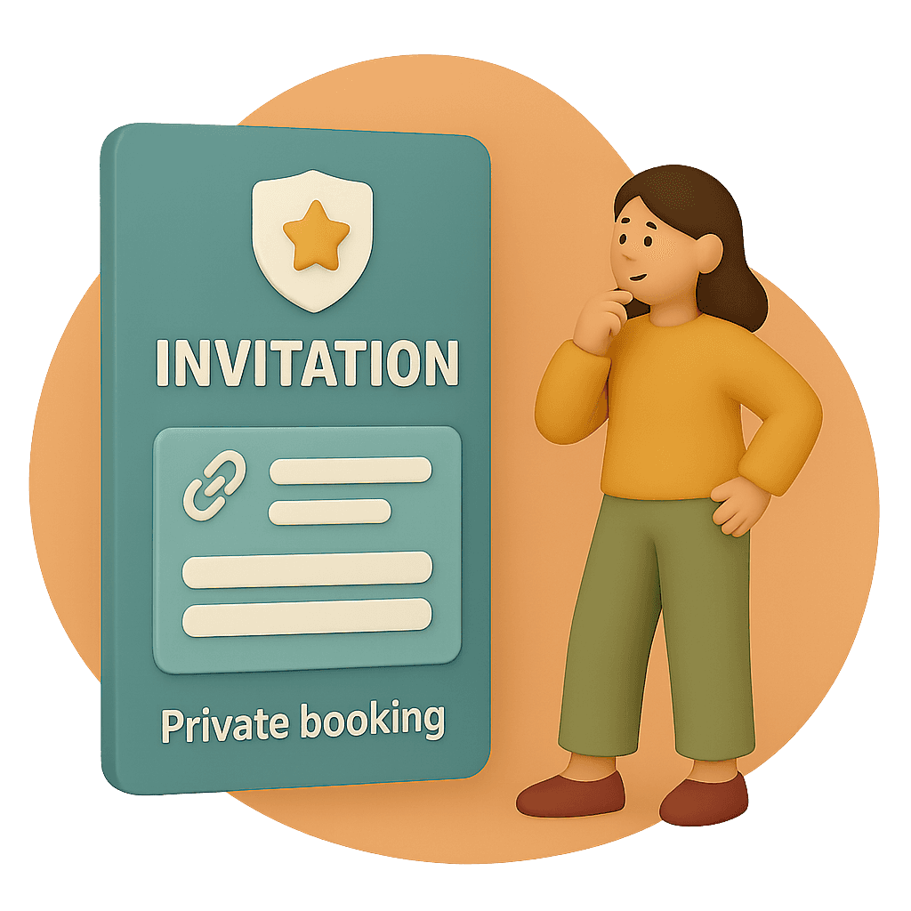 Illustration of a person managing private booking invitations for events.