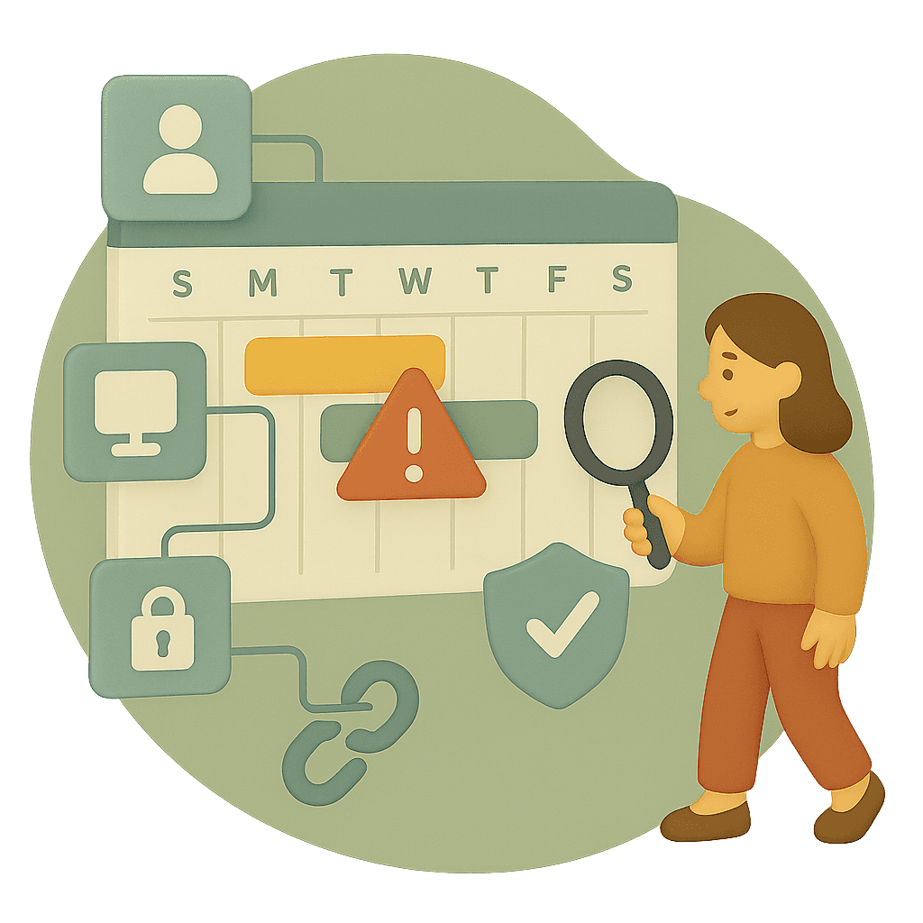 Illustration of a person in front of a calender with a warning sign on it.