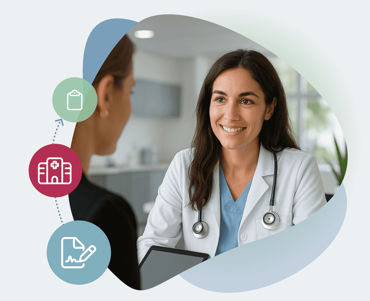 Ilustración de una doctora en consulta