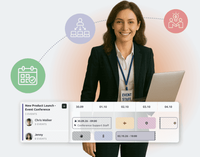 Event manager using TIMIFY Course Planner to schedule multi-day MICE events with automated resource allocation and conflict-free planning