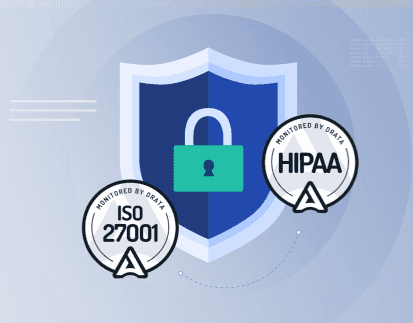 Schloss Logo, HIPPAA Logo und ISO 27001 Logo