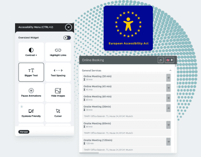 A timify booking widget and a EAA accessibility menu
