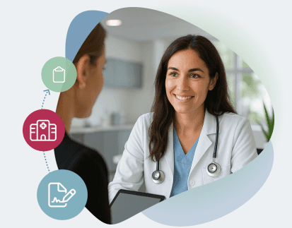 Ilustración de una doctora en consulta