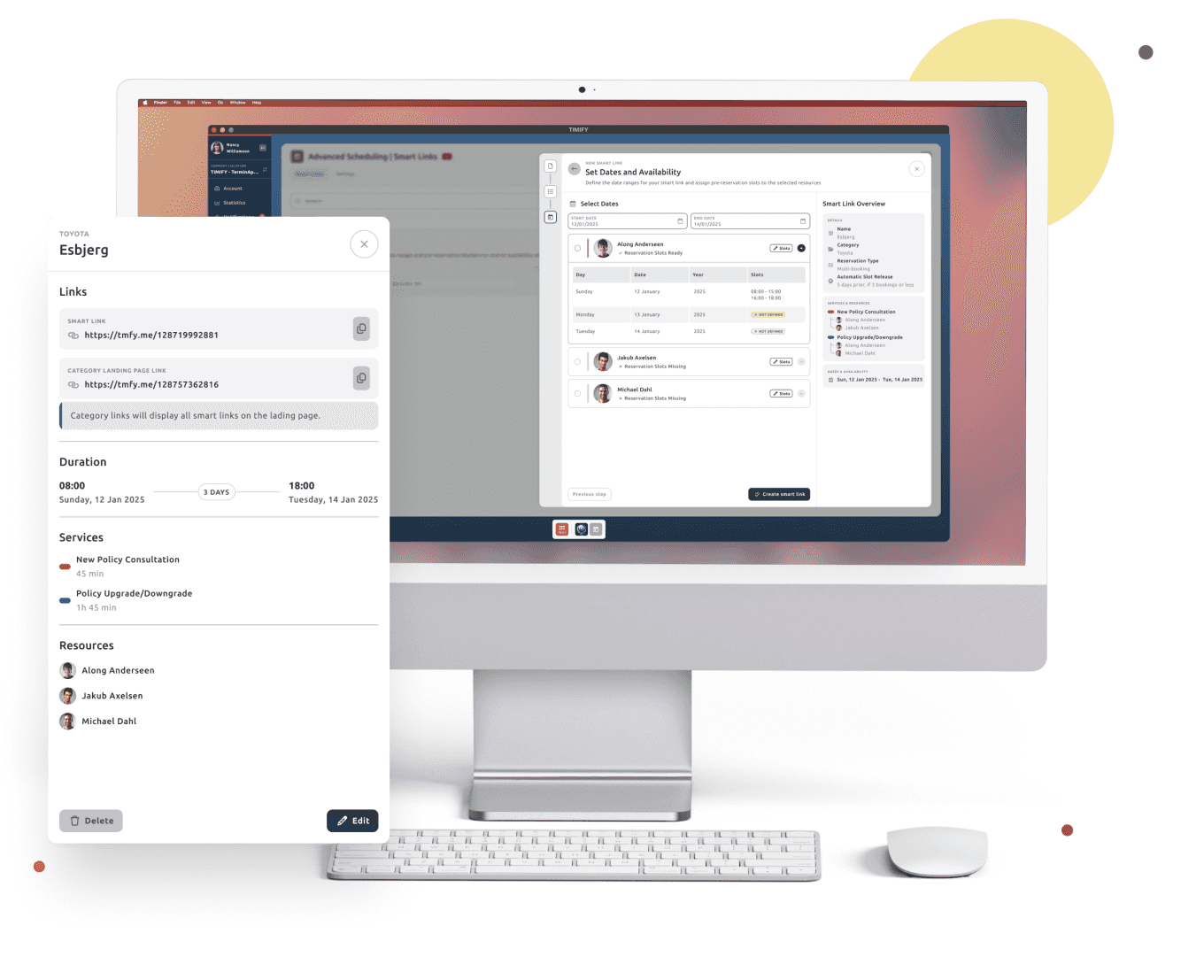 Computerbildschirm mit einer Planungsschnittstelle für die Smart Links-App.