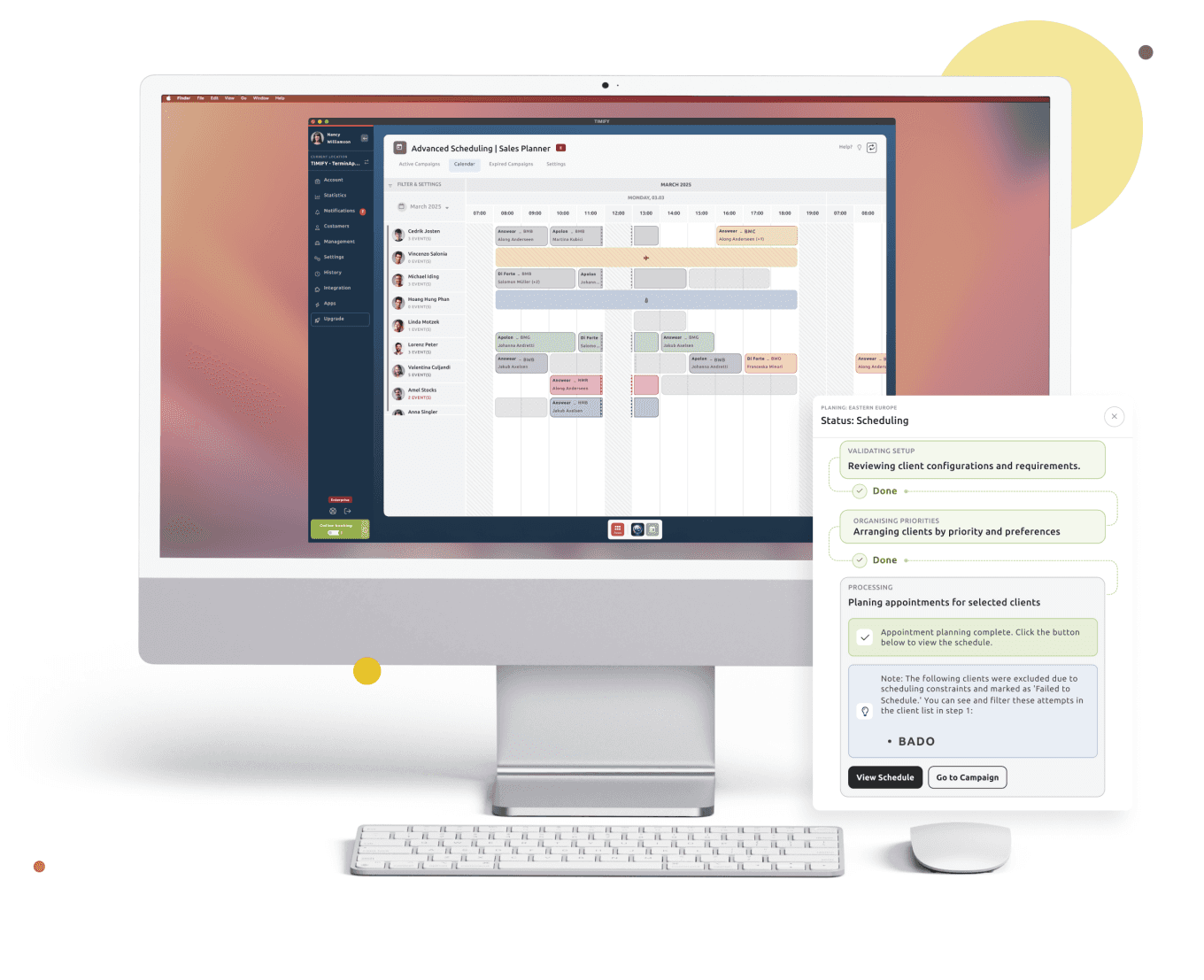 Computer screen showing a scheduling interface for the Sales Planner app.