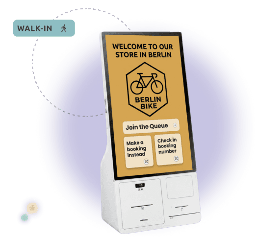 a kiosk with the smart serve landing page for walk-ins
