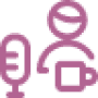 ein Icon mit einer Person, einem Mikrofon und einer Videokamera – steht für die Terminplanung von Bewerbungsgesprächen per Video.