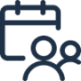 Icon of a calendar with people, representing flexible equipment reservation.
