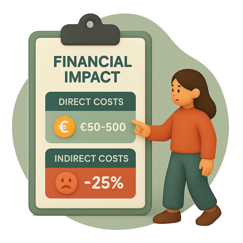 A woman analyses a chart showing rising direct and indirect costs, symbolising financial losses from poor scheduling coordination.