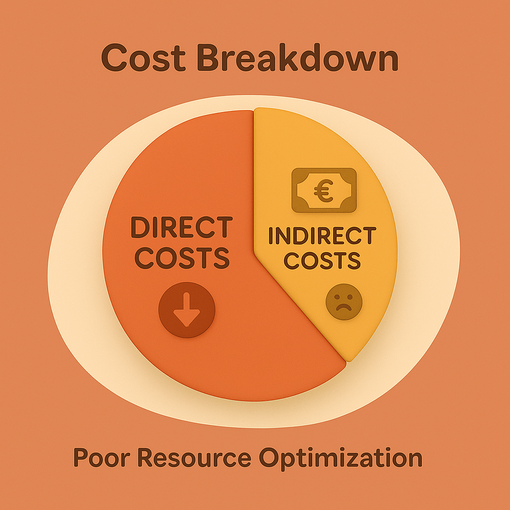 Desglose de costes que muestra los impactos directos e indirectos de una mala optimización de recursos
