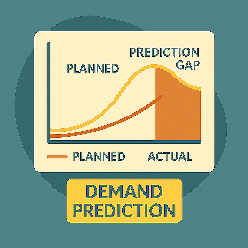 Gráfico de predicción de demanda que muestra la asignación de recursos planificada vs. real