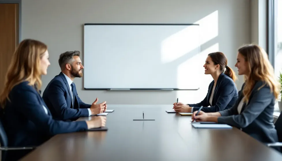 In the image, a computer screen displays an interview scheduling platform interface, showcasing various features such as candidate availability and automated reminders. This tool is designed to streamline the entire interview scheduling process, helping hiring managers efficiently coordinate interviews with qualified candidates while reducing scheduling conflicts.