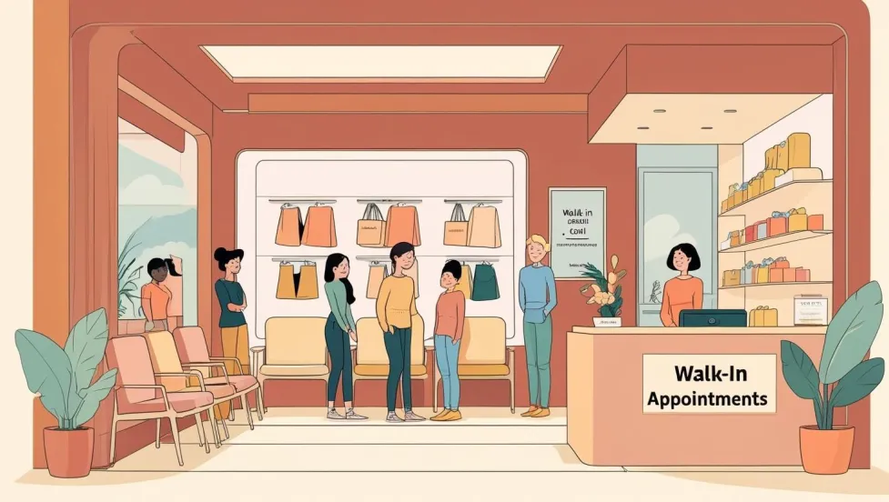 five customers in a retail shop