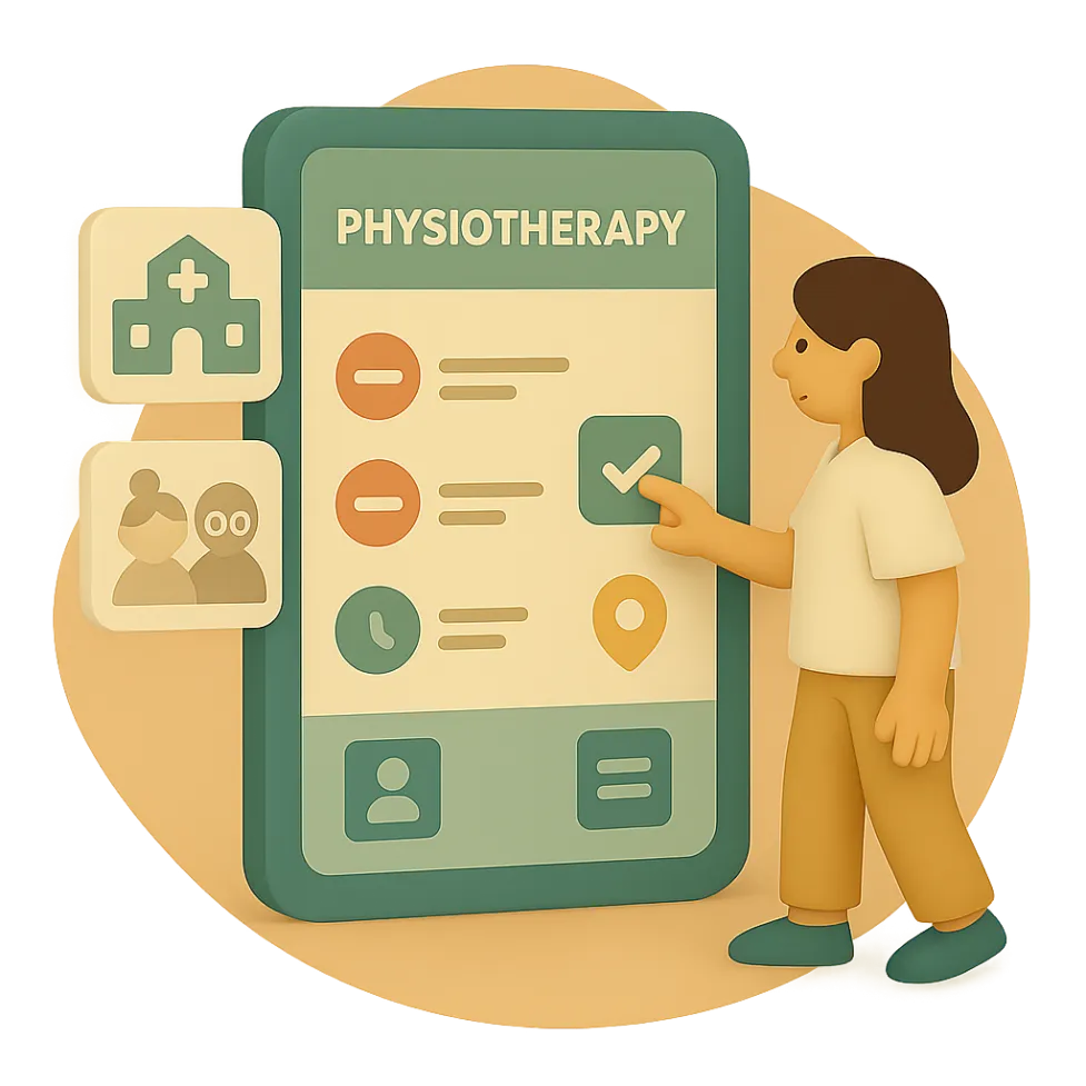 Illustration of a woman booking an exclusive appointment slot with a shield icon, representing secure and prioritised scheduling for private insurance patients.