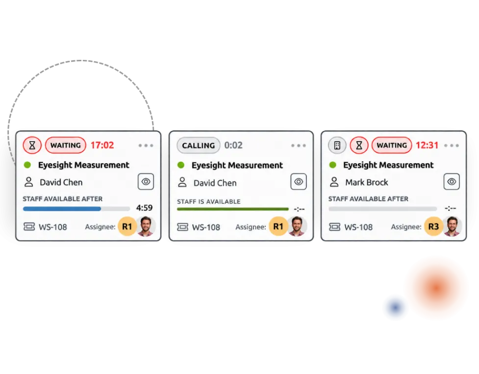 3 timify Smart Serve queue tickets showing the availability states available now, available soon, and availability unknown