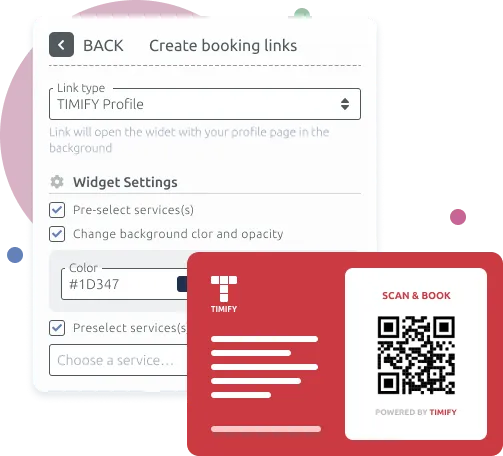 un código QR y el widget de reservas de TIMIFY