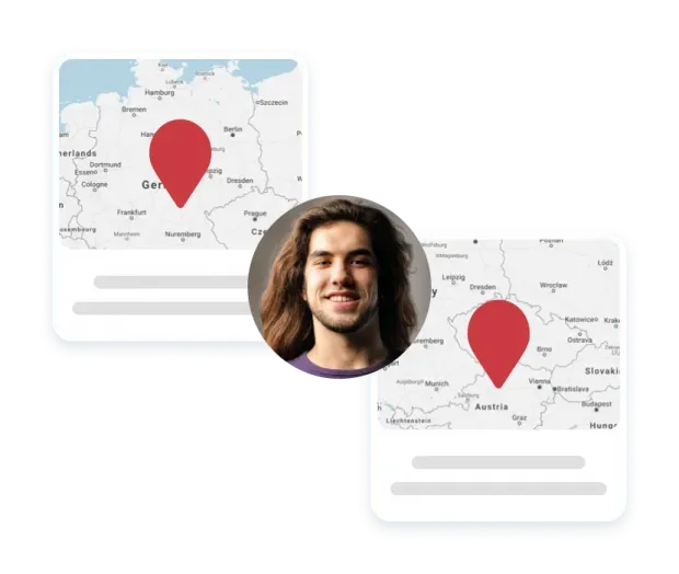 a photo of an employee in between two locations