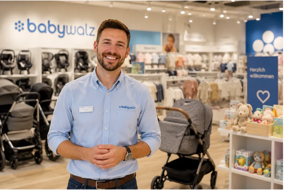 Smiling Baby Walz employee in store